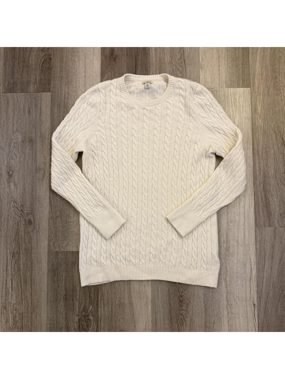 L.L.Bean 100% Cashmere cream cable knit sweater Size XL #cableknit #knitwear